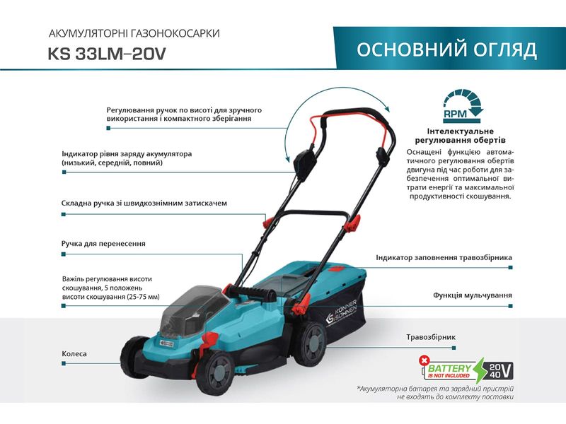 Газонокосилка аккумуляторная KS 33LM-20V 404 фото