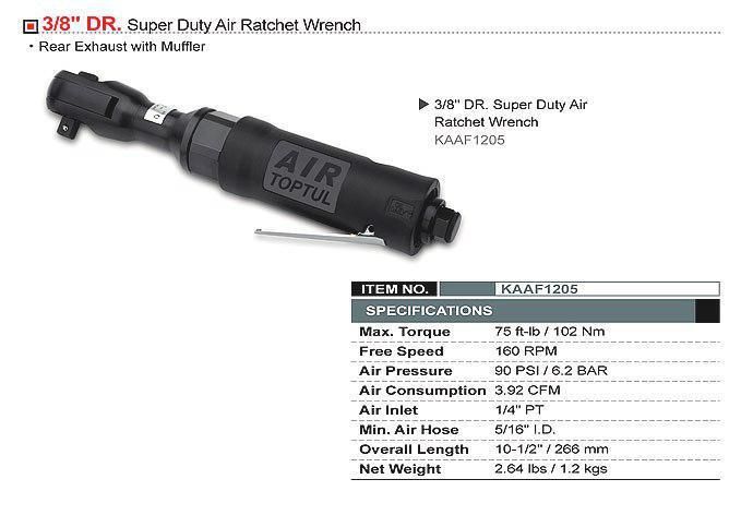 Пневмотрещотка угловая 3/8" TOPTUL 102N/m 160об/мин KAAF1205 1013901371 фото